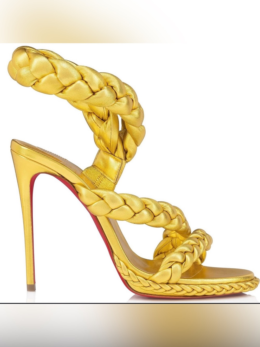 Christian Louboutin Gold Braided Leather Fatima Sandal Size 37.5 New